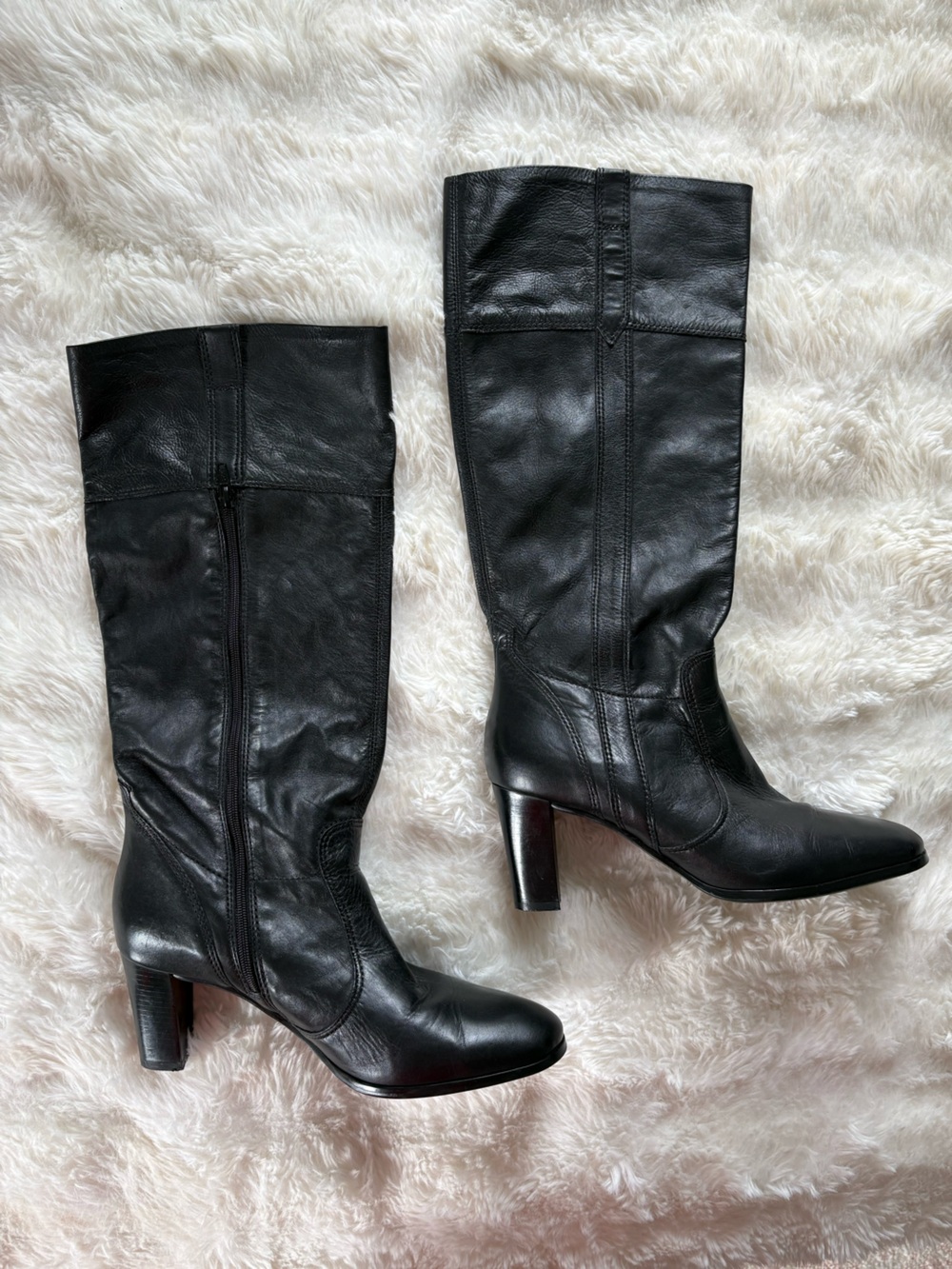 Classic Black Leather Knee-High Boots